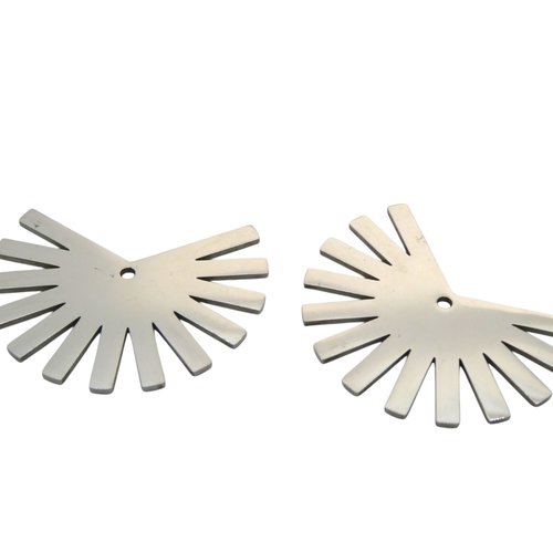 2 pendentifs eventail 33x25mm acier inoxydable 201 - breloque éventail acier inox argenté (usbai03)