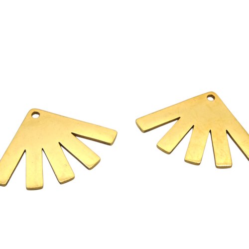 2 breloques, pendentifs éventail 26x18mm acier inoxydable 201 doré (usbdai04)
