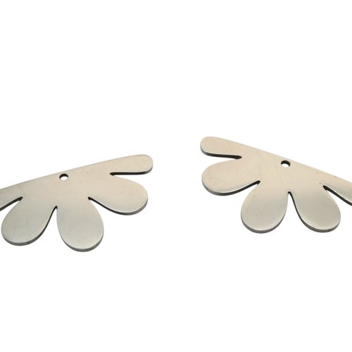 2 pendentifs fleur 33x18mm acier inoxydable 201 - breloques fleur acier argenté (usbai05)