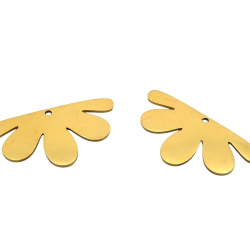 2 pendentifs fleur 33x18mm acier inoxydable 201 doré - breloques fleur acier doré (usbdai05)