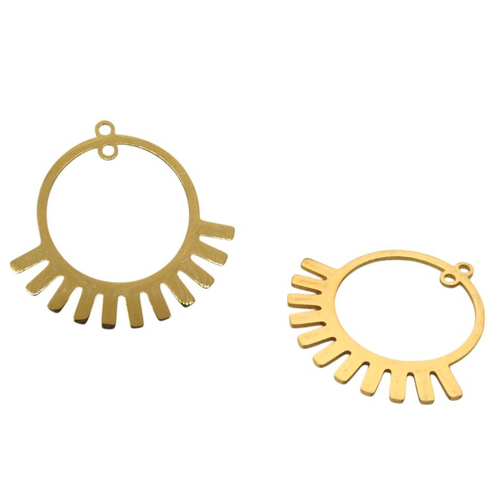 2 pendentifs, chandeliers ronds rayons de soleil, 32x30mm, acier inoxydable doré 201, 2 trous (usbdai06)