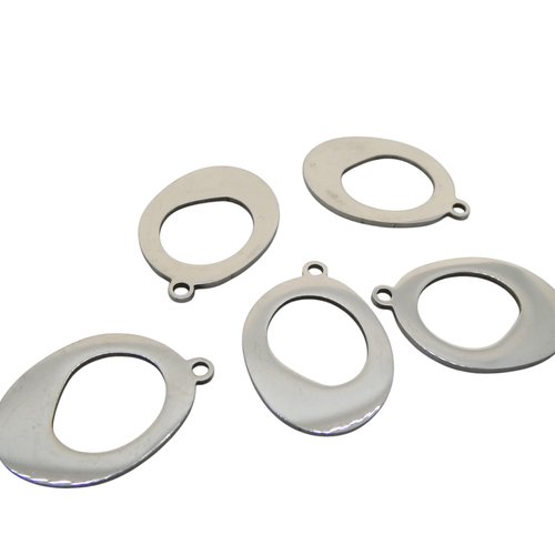 2 pendentifs breloques évidés forme arrondie  22x16mm acier inoxydable 201 (usbai10)