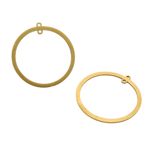 2 pendentifs connecteurs ronds 32x30mm acier inoxydable 201 doré, 2 trous (usbdai12)
