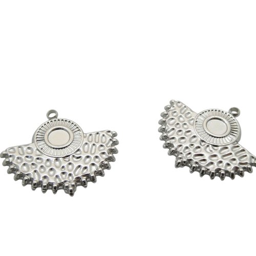 2 pendentifs, breloques eventail martelé 22x19mm en acier inoxydable 304 (usbai19)