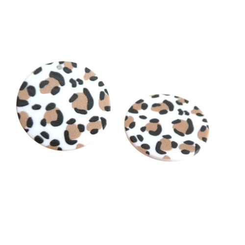 4 pendentifs ronds en acrylique 30mm imprimé léopard blanc, marron, noir (phbr04)