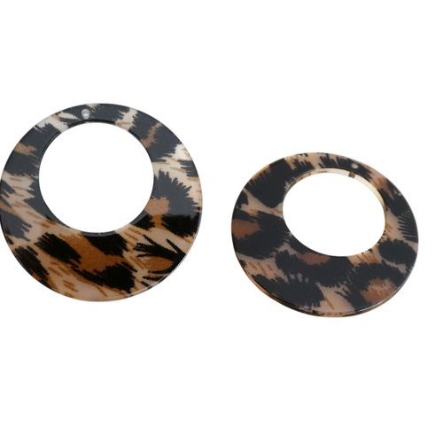 2 pendentifs ronds évidés en acrylique transparent 43mm imprimé léopard noir, marron (phbr06)