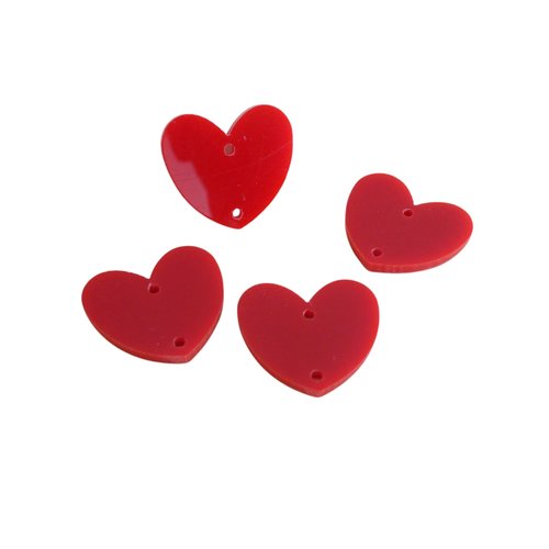 4 connecteurs coeur en acrylique opaque rouge 20x18mm- intercalaires bijoux coeur rouge (phbr07)