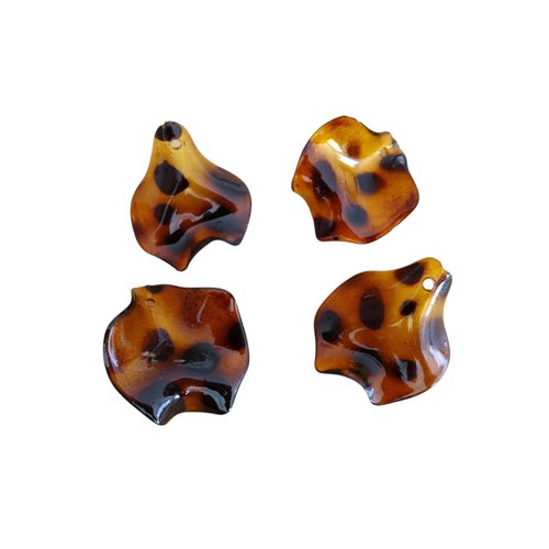 8 breloques pétales de fleur en acrylique 25x25mm imprimé léopard ambre/marron (phbr13)