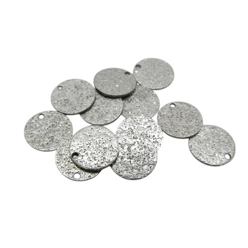 10 breloques, sequins ronds 12mm en acier inox couleur argent pailleté (usbai35)