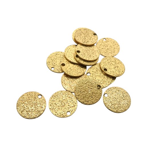 5 breloques, sequins ronds 12mm en acier inoxydable doré pailleté (usbdai47)
