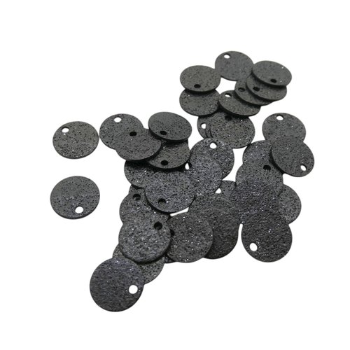 5 breloques, sequins ronds 10mm en acier inoxydable noir pailleté (usbkai01)