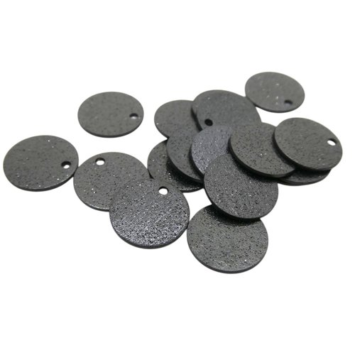 5 breloques, sequins ronds 12mm en acier inoxydable noir pailleté (usbkai02)