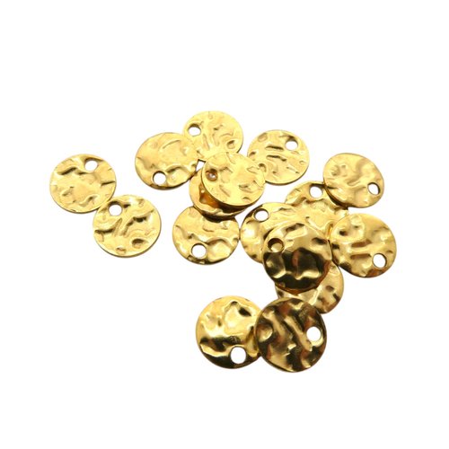 4 breloques, sequins ronds martelés 8 mm acier inoxydable doré (usbdai48)