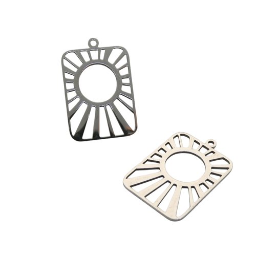 2 pendentifs, estampes rectangle 28x18mm soleil ajouré en acier inoxydable 201 (usesai01)