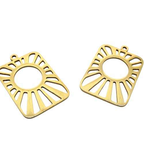 2 pendentifs, estampes rectangle 28x18mm soleil ajouré en acier inoxydable 201 doré (usesai02)