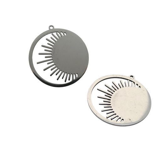 2 pendentifs, estampes ronds soleil et lune 33x 31mm acier inoxydable 201 (usesai03)