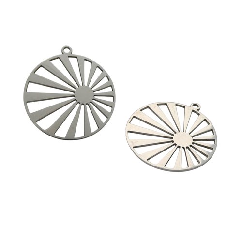 2 pendentifs, estampes ronds 31x28mm rayons de soleil acier inoxydable 201 (usesai05)