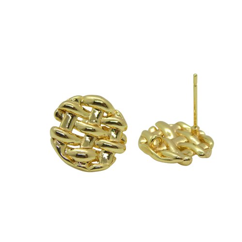 1 paire clous d'oreille, puce avec boucle 14mm rond effet tressage laiton or 18k (8sbo123)