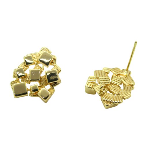 1 paire clous d'oreilles forme irrégulière 17x15mm, 1 boucle, laiton or 18k - supports boucles d'oreilles (8sbo124)