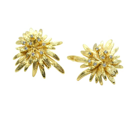 1 paire de clous d'oreilles fleur avec boucle 27x24mm laiton or 18k et zirconiums - supports boucles d'oreilles (8sbo125)