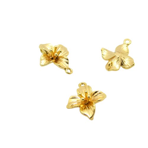 2 connecteurs, pendentifs fleur 12.5x10.5mm laiton or 18k (8scd162)