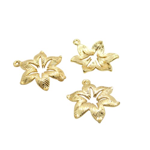 4 connecteurs, pendentifs fleur 19x14mm, laiton or 18k (8scd163)