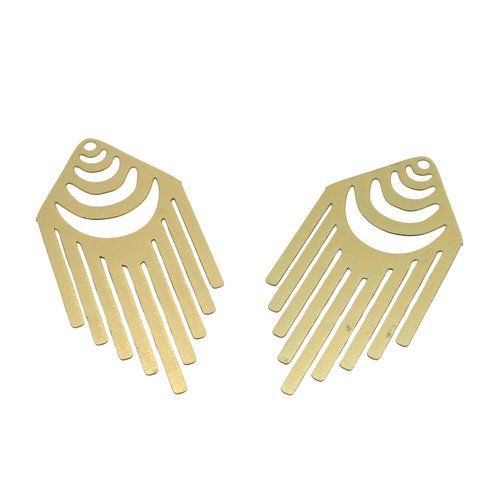 4 pendentifs estampes filigranées géométriques arc, franges - 38x18mm - doré (8sef109)