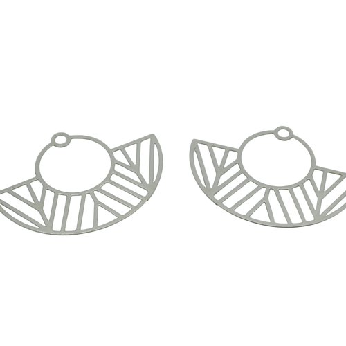 4 pendentifs estampes filigranées eventail, 31x23mm, argenté (8sef112)