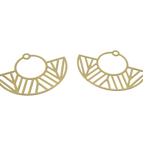 4 pendentifs estampes filigranées eventail, 31x23mm, doré (8sef113)