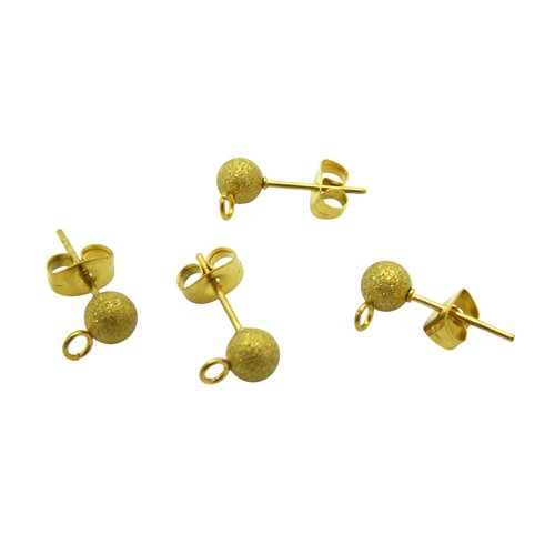2 paires clous d'oreilles boule 5mm avec boucle - acier inox 304 doré pailleté (8sbo130)