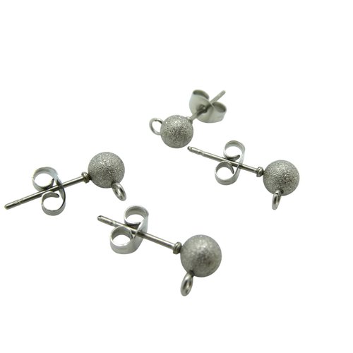 2 paires clous d'oreilles boule 5mm avec boucle - acier inox 304 pailleté (8sbo131)