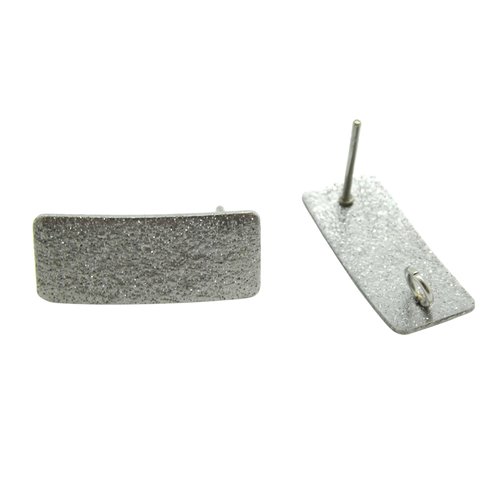 Paire clous d'oreille rectangle 20x8mm - 1 boucle - acier inox 304 pailleté (8bo133)