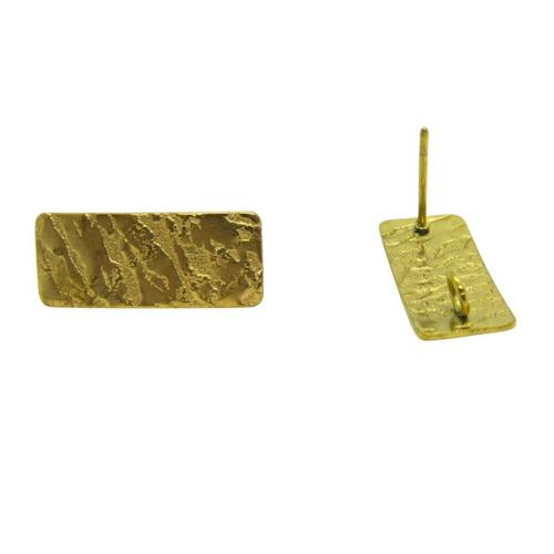 Paire clous d'oreilles rectangle texturé 20x8mm - 1 boucle - acier inox 304 or 18k (8sbo134)