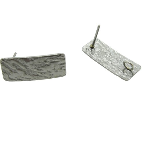 Paire clous d'oreilles rectangle texturé 20x8mm - 1 boucle - acier inox 304 (8sbo135)
