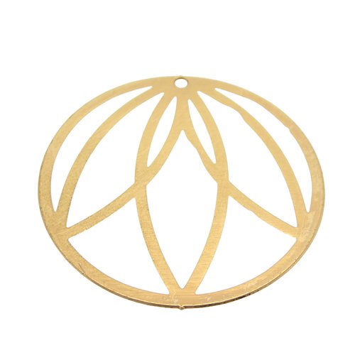 1 pendentif rond motif pétale de fleur 42mm doré et émail blanc (8sbd401)