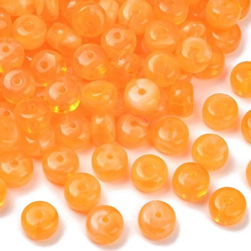 20 perles rondelles 14.5x9mm en acrylique translucide orange marbré (pa02)