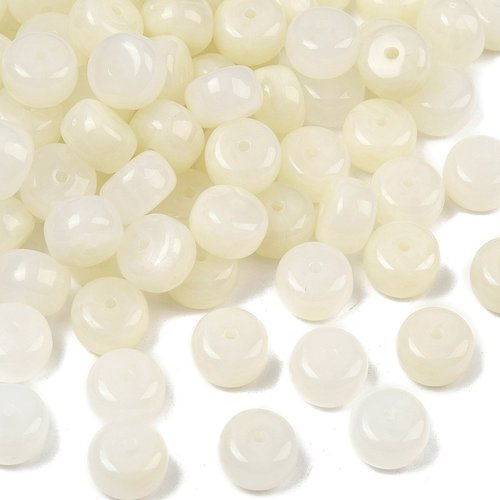 20 perles rondelles 14.5x9mm en acrylique opaque beige marbré (pa04)