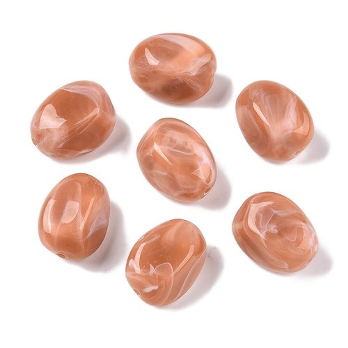 6 perles ovales irrégulières 23x19x6mm acrylique opaque marron rosé marbré (pa11)