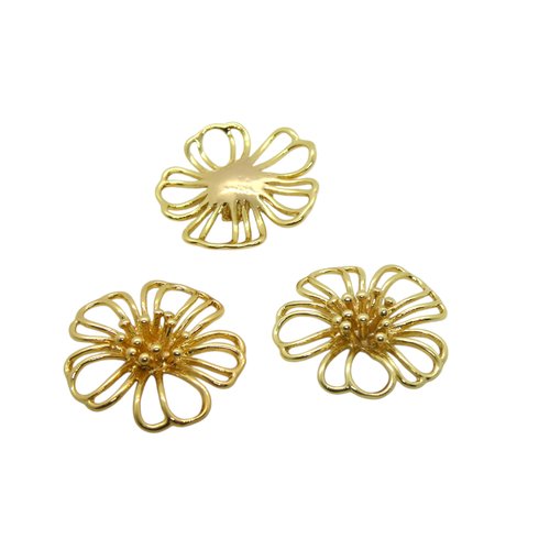 2 pendentifs connecteurs fleur ajourée - 21x21mm - laiton plaqué or 18k (8sbd402)