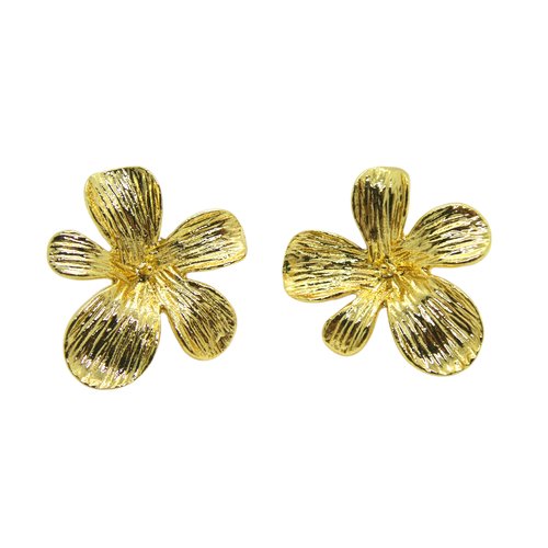 Paire boucles d'oreilles à clou fleur - 19x18mm - laiton plaqué or 18k (ibbo15)
