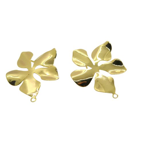 Paire boucles d'oreilles à clous fleur - 29x23mm - laiton plaqué or 18k (ibbo16)