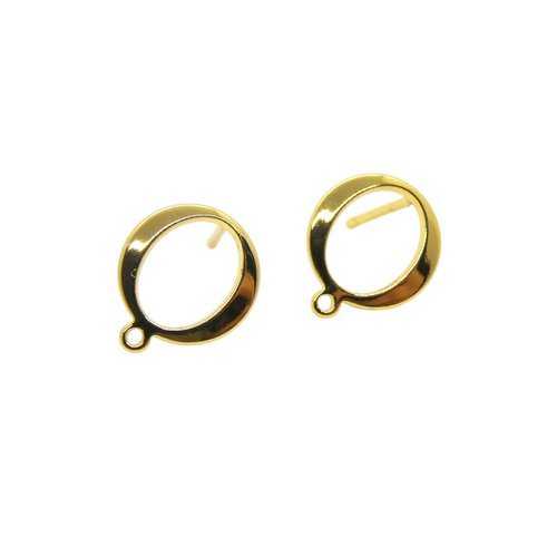 Paire boucles d'oreilles à clou cercle évidé - 12x10mm - laiton plaqué or 18k, tige en acier inox (ibbo17)