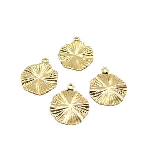 4 breloques rondes plissées 22x19mm - laiton doré (ibbd29)