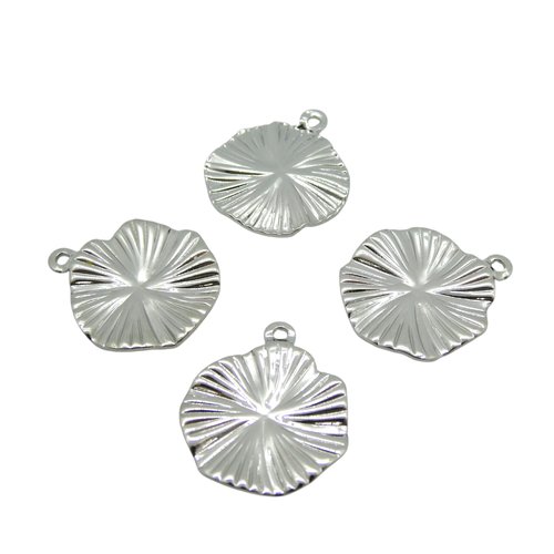 4 breloques rondes plissées 22x19mm - laiton argenté (ibba25)