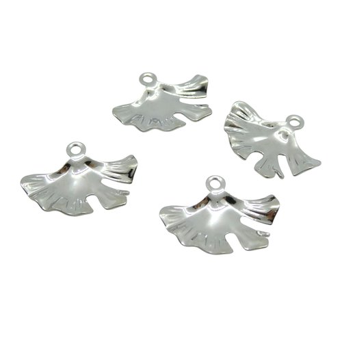 4 breloques feuille de ginkgo 21x17mm - laiton argenté (ibba26)
