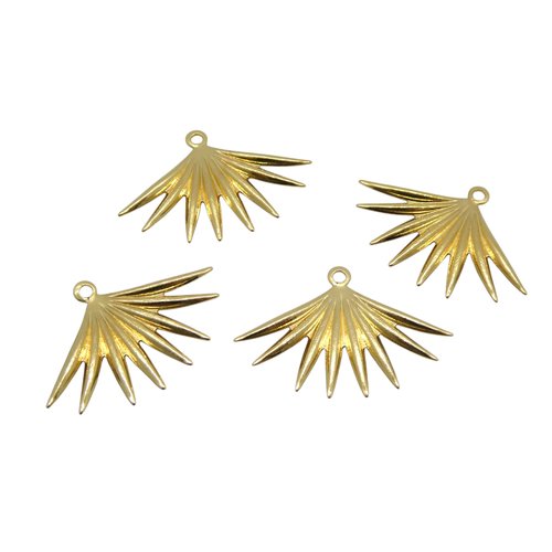 4 breloques feuille, éventail 25x17mm - laiton doré (ibbd31)