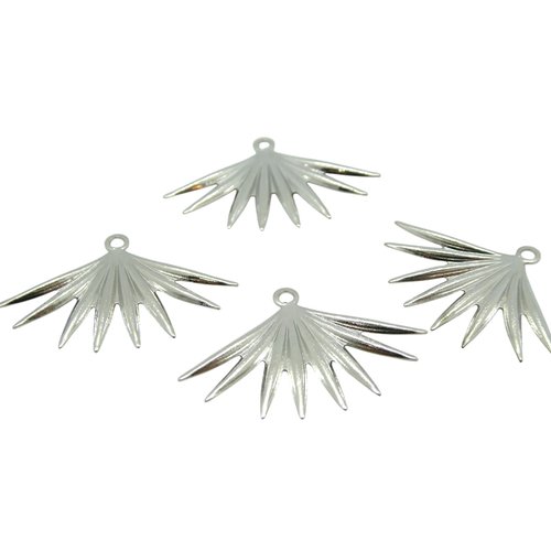4 breloques feuille, éventail 25x17mm - laiton argenté (ibba27)