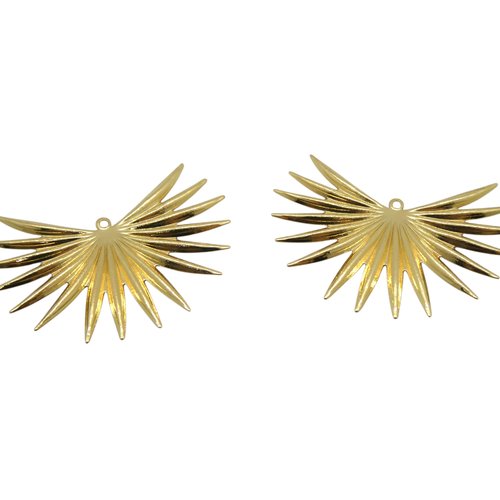 2 pendentifs feuille, éventail 43x32mm - laiton doré (ibbd32)