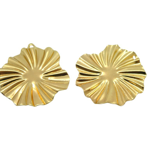 2 pendentifs ronds plissés 36x33mm - laiton doré (ibbd33)