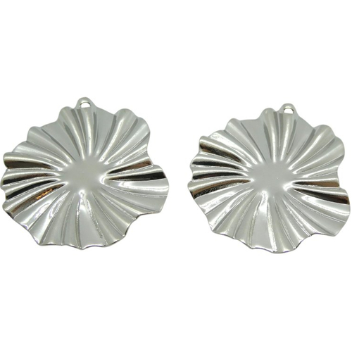 2 pendentifs ronds plissés 36x33mm - laiton argenté (ibba29)